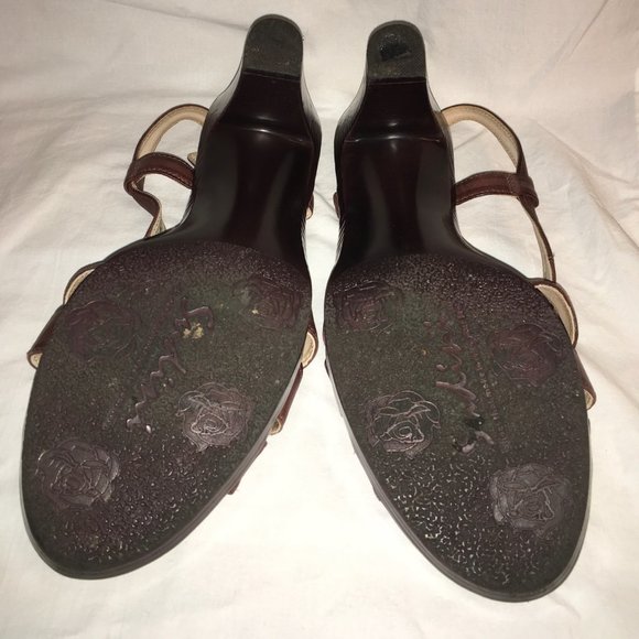 Sudini Brown Leather Slingback Sandals - Picture 3 of 3